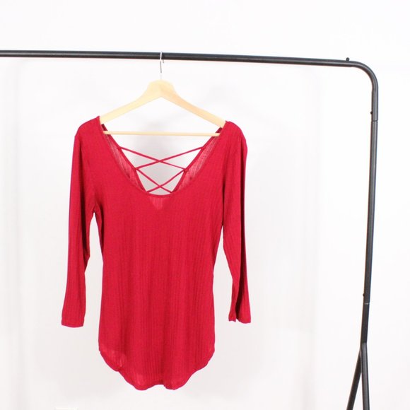 *U2B Cross Open Back Red Long Sleeve - Picture 7 of 7